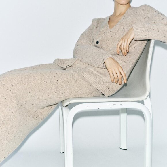 Zara 100% Wool Beige Ribbed Midi Skirt XL | High-Waisted, Sustainable Winter NWT - Picture 2 of 10